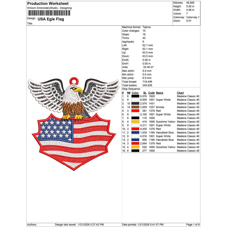 USA Eagle Flag FSL Embroidery Design Digital Download | Patriotic ...