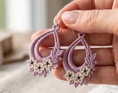 Spring Blossom FSL Earring Lace Embroidery Design – Floral Teardrop Jewelry (Digital File)