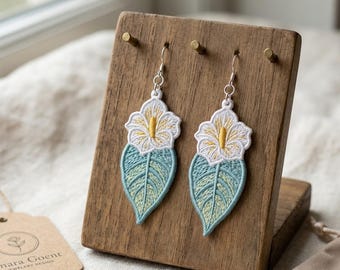 Diseño de bordado a máquina Flor Oceánica: Patrón de joyería para pendientes de encaje floral (Archivo digital)