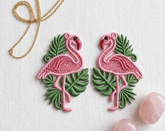 Tropical Flamingo FSL Earrings Machine Embroidery Design (Digital File)