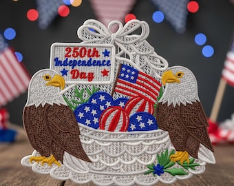 Patrón de bordado de águila patriótica: Diseño de encaje para el 250.º Día de la Independencia (descarga digital)