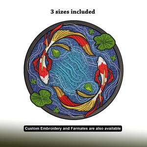 Koi Fish Pond Embroidery Design | Japanese Circle Patch File (Digital Download)