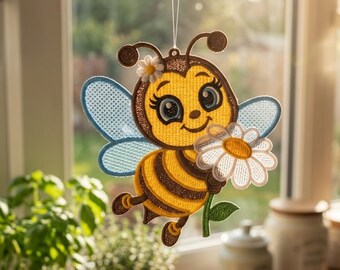 Whimsical Bumblebee FSL Lace Embroidery Design: Honeybee Ornament (Digital Download)