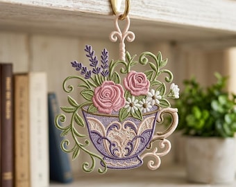 Elegantes Rosenbecher-Stickmuster (FSL): Florales Spitzenornament (Digitale Datei)