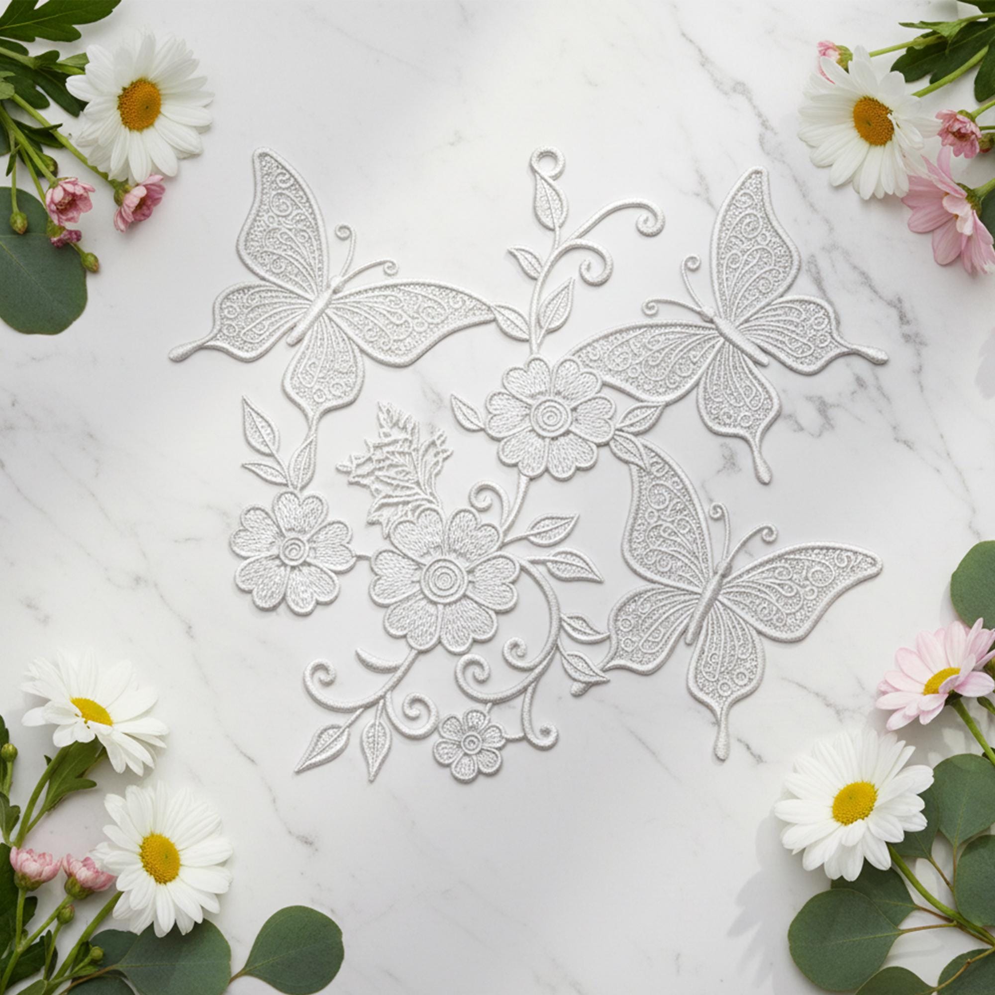 Floral Butterfly FSL Embroidery Design | Free Standing Lace File With ...