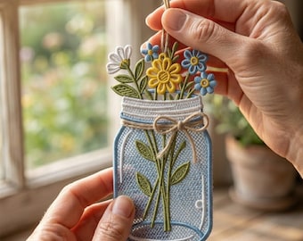 Wildflower Mason Jar Freestanding Lace Embroidery Design (Digital File)