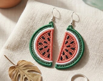 Watermelon Slice Earrings Machine Embroidery Design (Digital File)