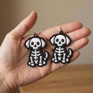 Spooky Skeleton Dog Earring Embroidery Design (Digital Download)