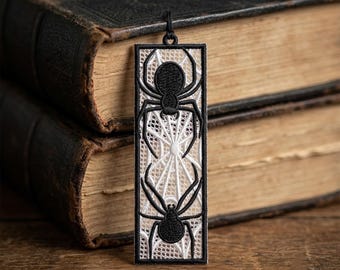 Diseño de bordado a máquina de marcapáginas de encaje de araña negra (patrón digital)