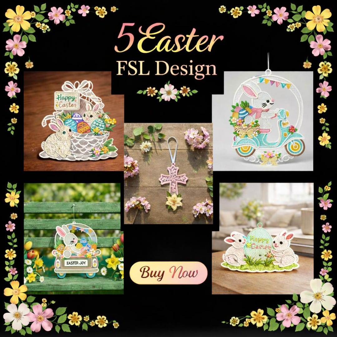 5 Easter FSL Designs: Lace Ornaments Machine Embroidery Pattern ...