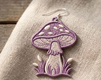 Diseño de bordado de pendientes de setas FSL: Joyería bohemia de encaje de hongos (descarga digital)