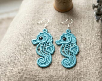 Sea Pearl FSL Machine Embroidery Pattern Seahorse Earring Lace Design Ocean Jewelry Nautical Ornament Digital Download File