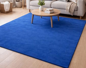 Solid Blue Area Rug, Modern Minimalist Rug, Hand Tufted Wool Carpet, Contemporary Living Room Rug Plain Blue Floor Rug Abstract Rug