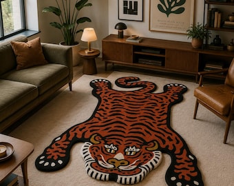 Hand-tufted Tibetan Tiger Wool Rug Handmade Tibetan Rug Handmade Tiger Wool Tibetan Tiger Rug Tiger Rug Tibetan Animal Skin Rug Animal Rug