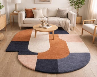 Modern Geometric Area Rug Hand-tufted Abstract Mid-century Color Block ...