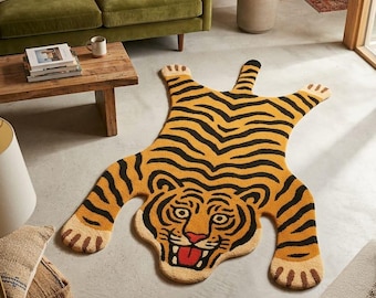 Hand-tufted Tibetan Tiger Wool Rug Handmade Tibetan Rug Tiger Wool Rug Handmade Tufted Tibetan Animal Skin Rug Animal Rug Tibetan Rug