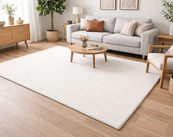 Alfombra de lana blanca marfil maciza con mechones hechos a mano, minimalista, moderna, abstracta, neutra, para sala de estar, dormitorio, decoración escandinava