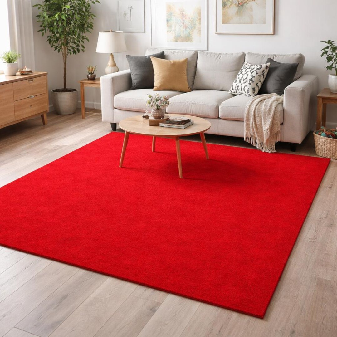 Solid Red Area Rug Hand-tufted Wool Rug Modern Minimal Area Rug ...