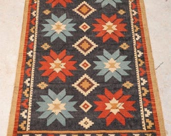 Alfombra de yute de lana tejida a mano Alfombra Oushak Alfombra de yute de lana Kilim Alfombra de yute vintage Alfombra de tejido plano Alfombra boho Alfombra india Dhurrie Navajo Kilim Ru