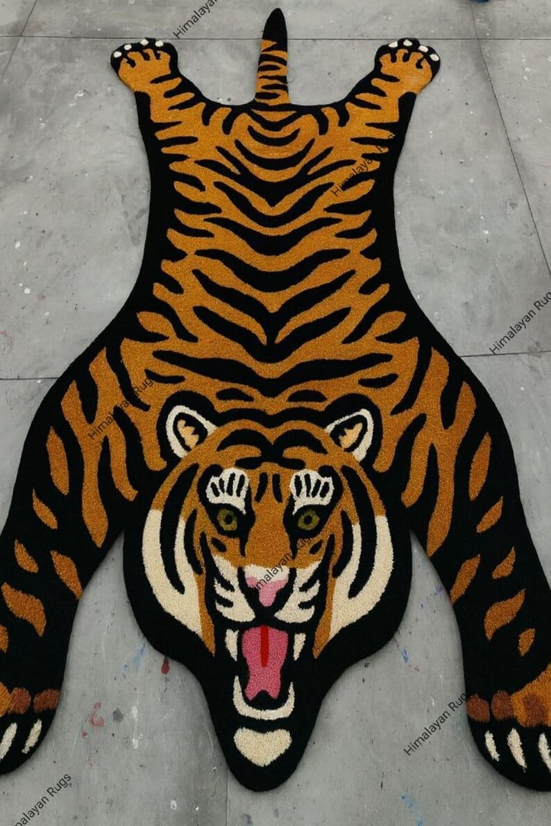 Sabertooth Tiger Rug Hand-tufted Tibetan Tiger Wool Rug Handmade Tibetan Tiger Area Wool Rug ...