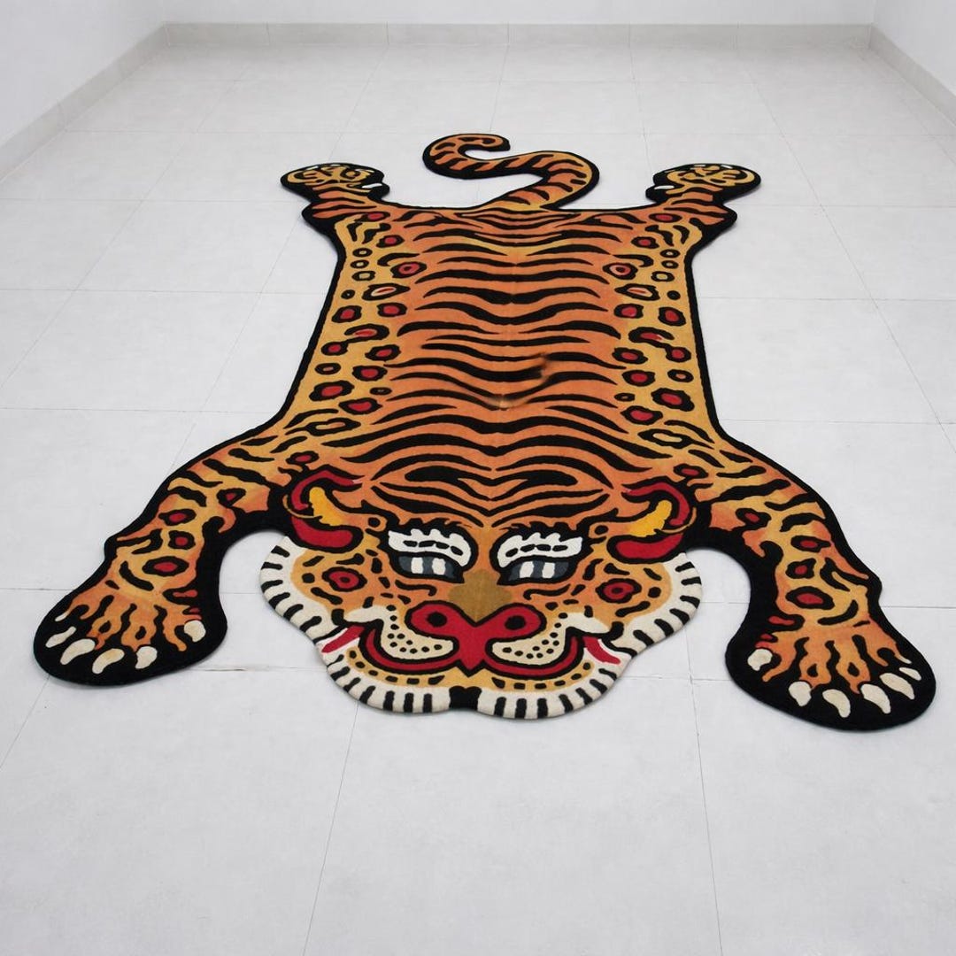 Sabertooth Tiger Rug Hand-tufted Tibetan Tiger Rug Handmade Tibetan Rug Tiger Wool Rug ...