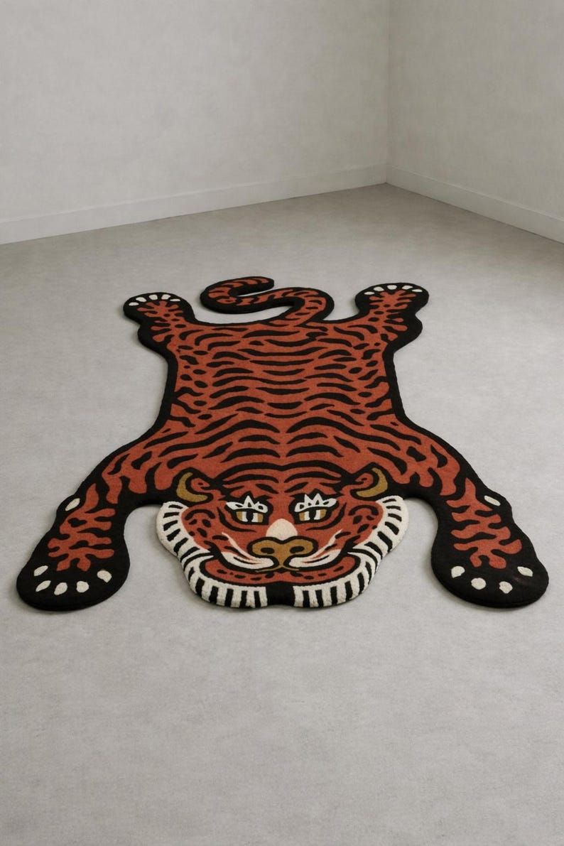 Sabertooth Tiger Rug Hand-tufted Tibetan Tiger Wool Rug Handmade Tibetan Rug Handmade Tiger ...