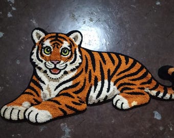Hand-tufted Tibetan Tiger Wool Rug Handmade Tibetan Rug Handmade Tiger Wool Tibetan Tiger Rug Tiger Rug Tibetan Animal Skin Rug Animal Rug