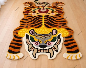 Hand-tufted Tibetan Tiger Wool Rug Handmade Tibetan Rug Tiger Handmade Tufted Wool Tibetan Tiger Rug Animal Skin Rug Animal Rug Kids Rug