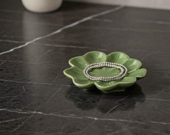 グリーンクローバージュエリートレイ、セラミックリーフリングディッシュ（ジュエリーとアクセサリー用）