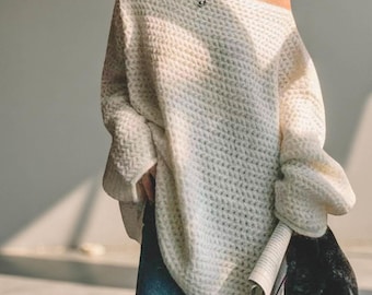Suéter holgado con hombros descubiertos: suéter holgado para mujer, ropa de otoño, atuendo de otoño