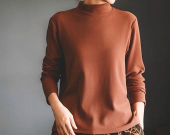 Halbes Rollkragen-Top für Frauen: Slim Fit Langarm-Shirt, Kleidung aus natürlichem Stoff