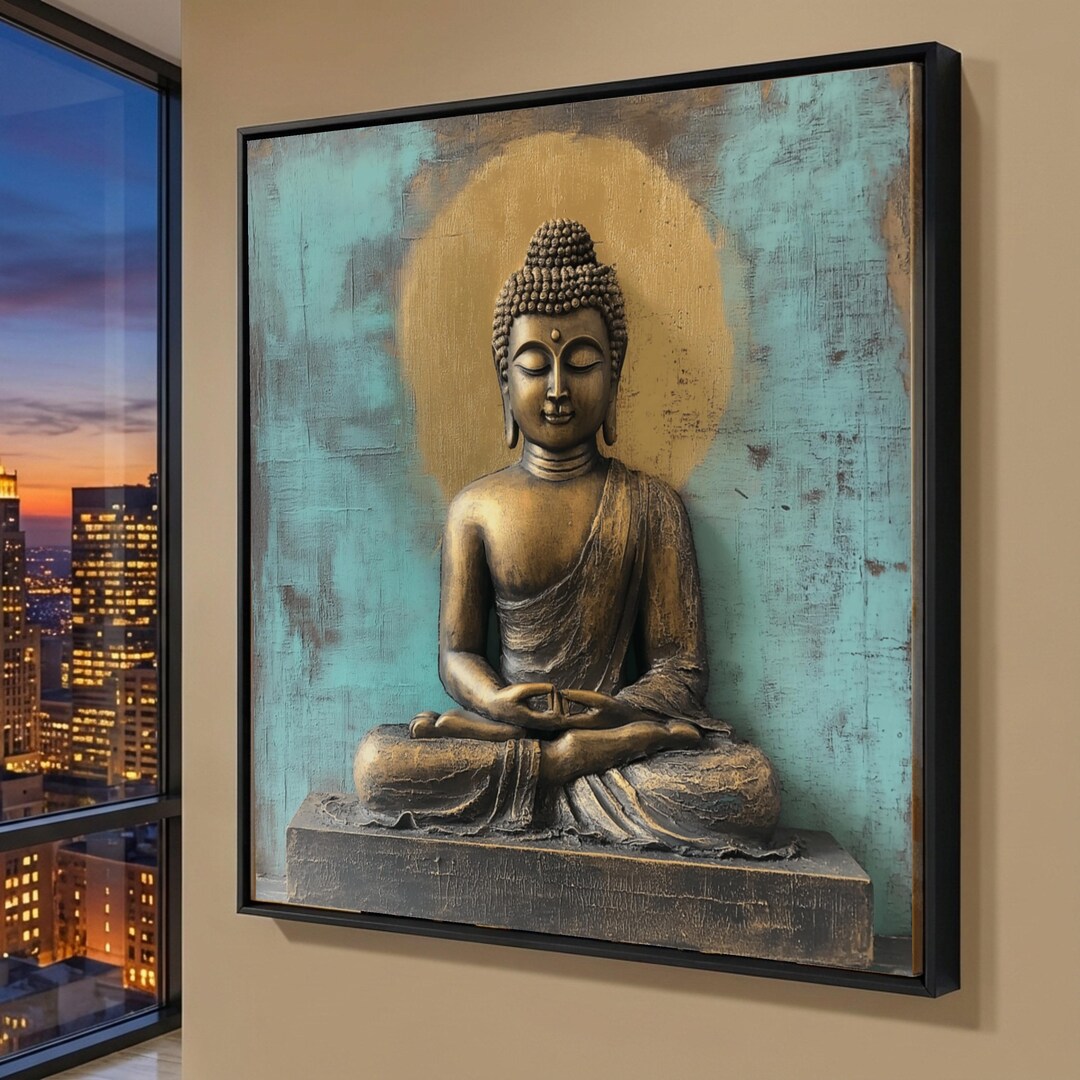 Meditative Buddha Statue Canvas, Spiritual Wall Art, Zen Home Decor ...