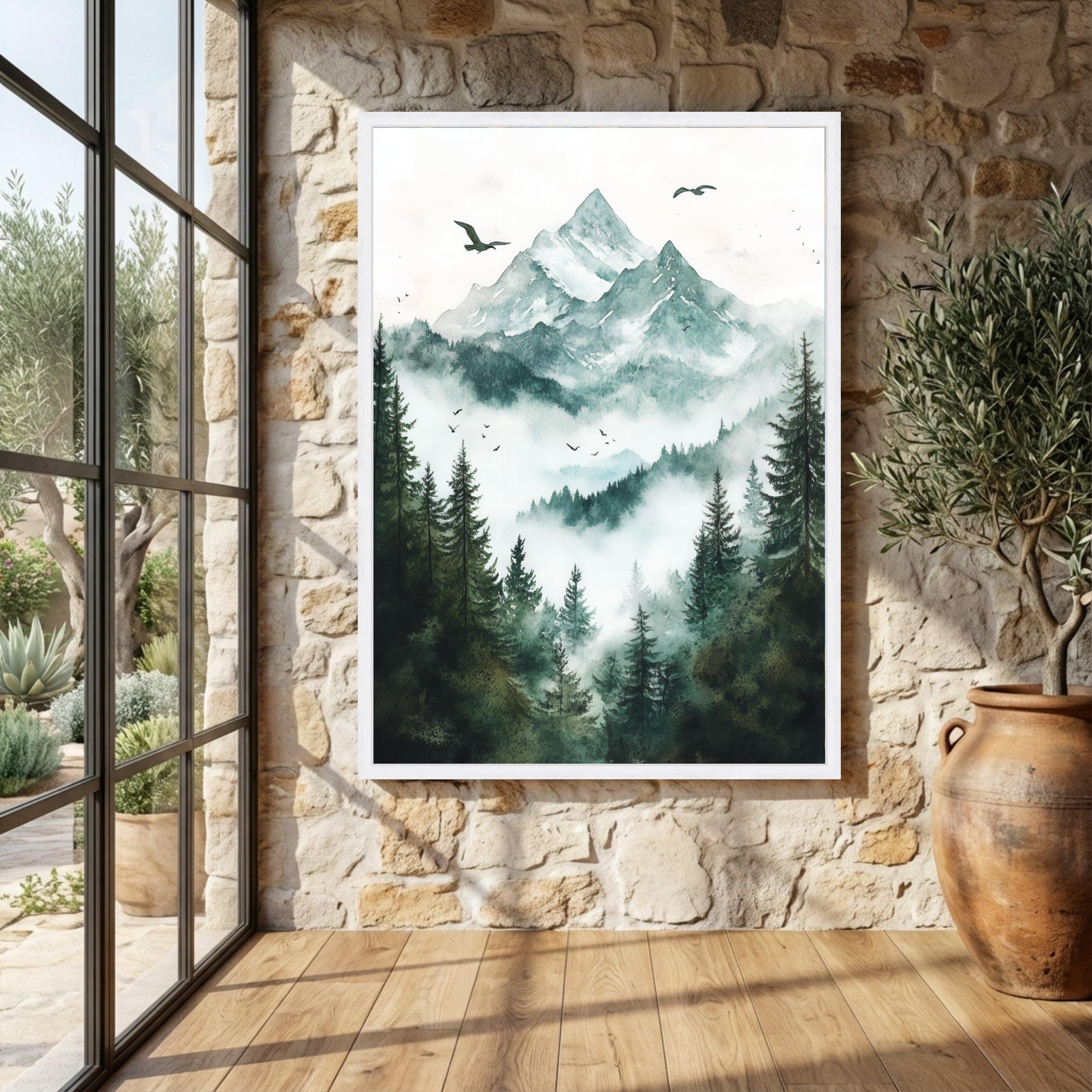 Misty Mountain Forest Canvas Print, Pine Tree Landscape Wall Art - Etsy