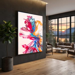 Vibrant Abstract Floral Canvas, Colorful Petal Wall Art, Modern Home Decoration, Large Flower Design, Ready to Hang Canvas