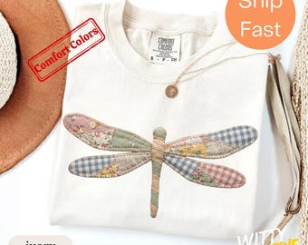 Shirt met imitatiepatchwork libelle - T-shirt boho Dragonfly-afbeelding