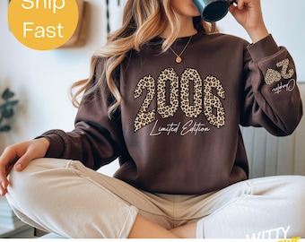 Aangepast jaar retro verjaardagsweater - gepersonaliseerde hoodie met luipaardprint