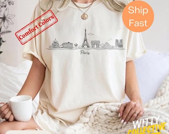 Minimalistisch T-shirt met Parijse illustratie | Reis-T-shirt Frankrijk | City Line Art-shirt