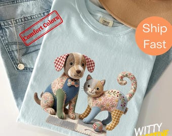 Imitatie patchwork honden- en kattenshirt - boho pet graphic - vintage stijl