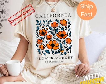 Comfort Colors® Flower Market California T-Shirt, California Poppy Floral Tee, Vintage Botanical Shirt