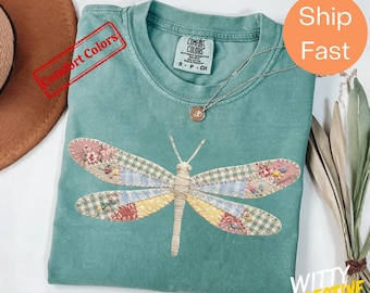 Shirt met imitatiepatchwork libelle - T-shirt boho Dragonfly-afbeelding