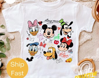 Signature-shirt Mickey en vrienden voor kinderen - Minimalistisch Disney Squad-peuter-T-shirt