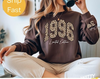Aangepast jaar retro verjaardagsweater - gepersonaliseerde hoodie met luipaardprint