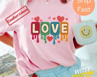 Faux Yarn Love Shirt | Crochet Style Valentine Tee | Cozy Heart T-Shirt