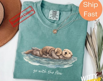 Go With The Flow Otter Shirt - Watercolor Sea Otter Graphic Top - Calm Mindful Spirit Tee