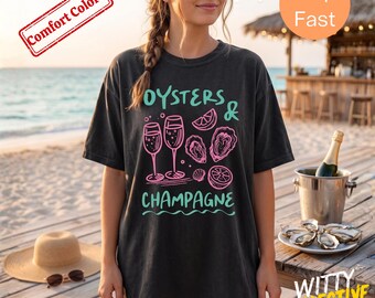 Oysters and Champagne Shirt - Coastal Retro Luxury Brunch Seafood Lover Tee
