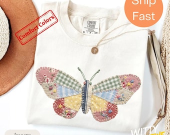 Shirt met imitatiepatchwork vlinderprint - T-shirt boho vlinderprint