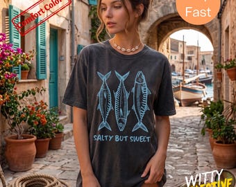 Camiseta "Salada pero dulce" - Camiseta veraniega retro costera para la playa - Regalo ideal para amantes del mar y las vacaciones