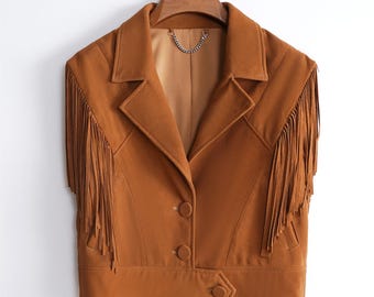 Brown Fringe Vest Jacket – Western Style Suede Waistcoat