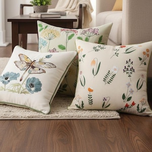 Federa per cuscino floreale Boho – Federa per cuscino in stile rustico ricamata – Coperta decorativa Cottagecore 45 x 45 cm