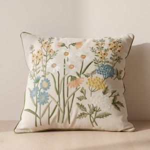 Funda de almohada de lino con bordado floral / Cojín rústico de 18 x 18 pulgadas